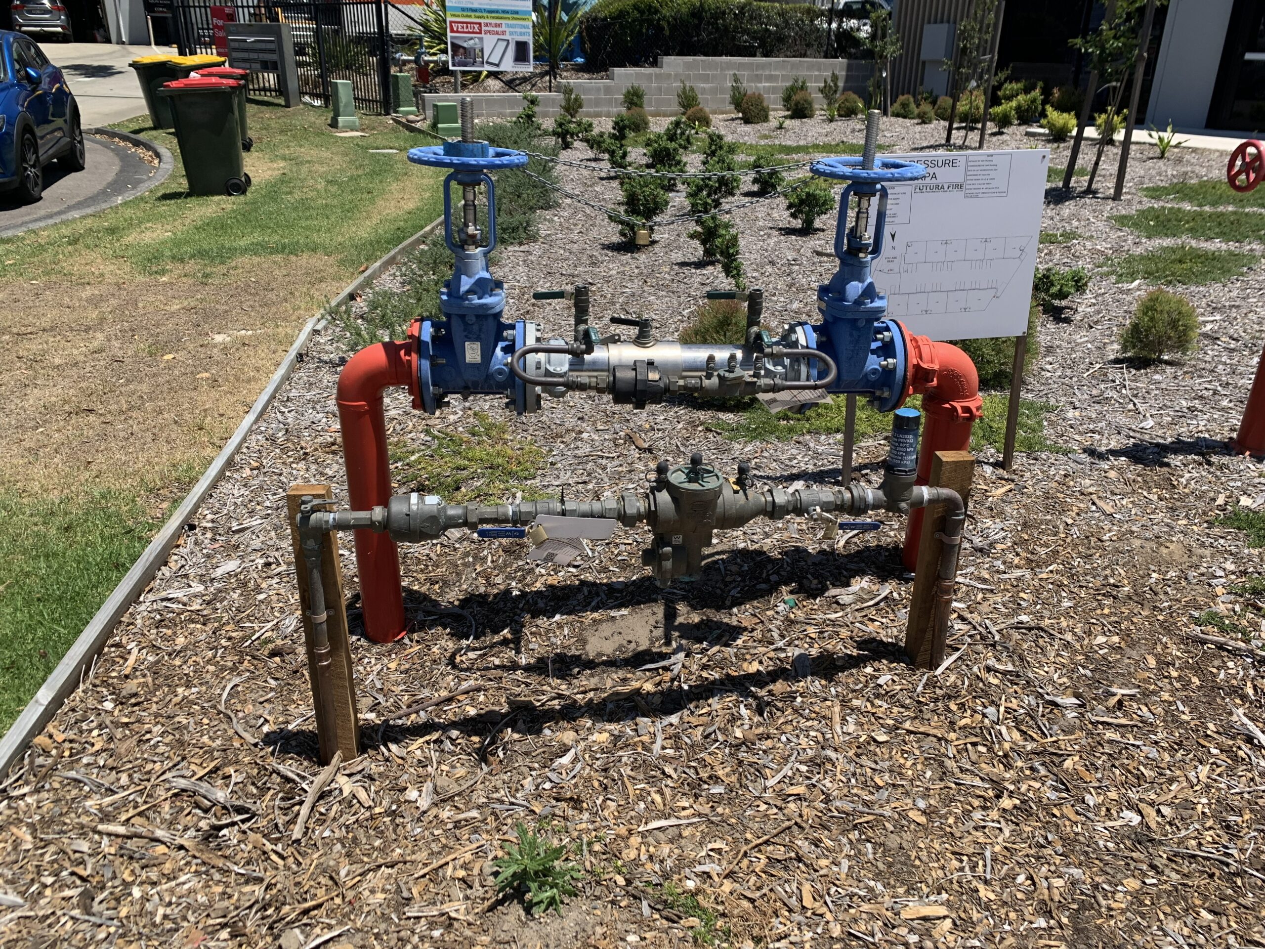two backflow devices installed at water meter and fire service an RPZD and a DCDA