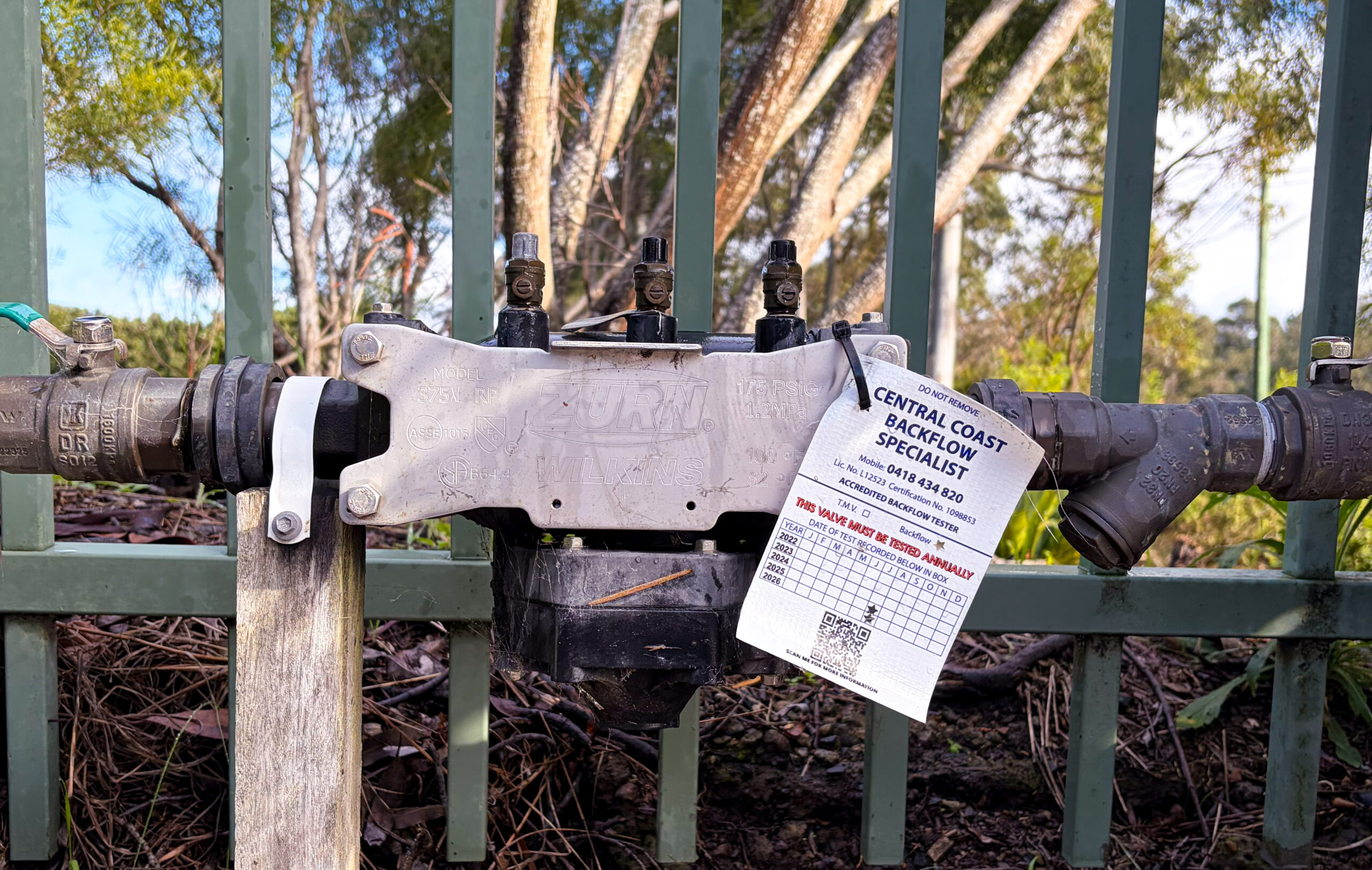 Backflow Device with testing tag