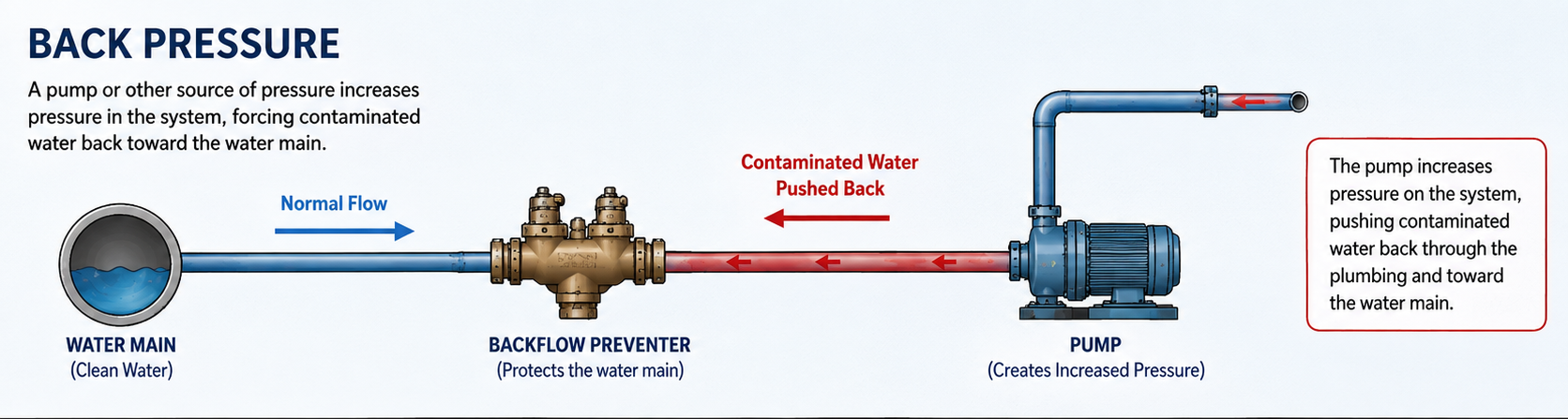a backflow situation of a pressure pump that has raised the water pressure